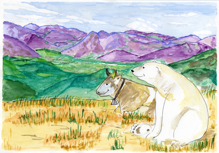 Paul und Napoleon: genießen die  Landschaft in den Alpen