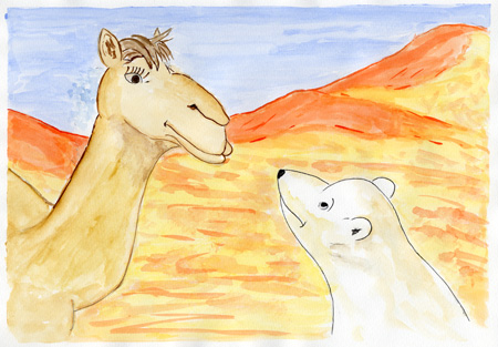 Paul und Napoleon: Napoleon unetrhält sich mit Laura das Kamel