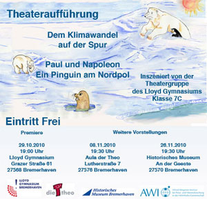 Werbeplakat Theateraufführung Paul und Napoleon - Ein Pinguin am Nordpol